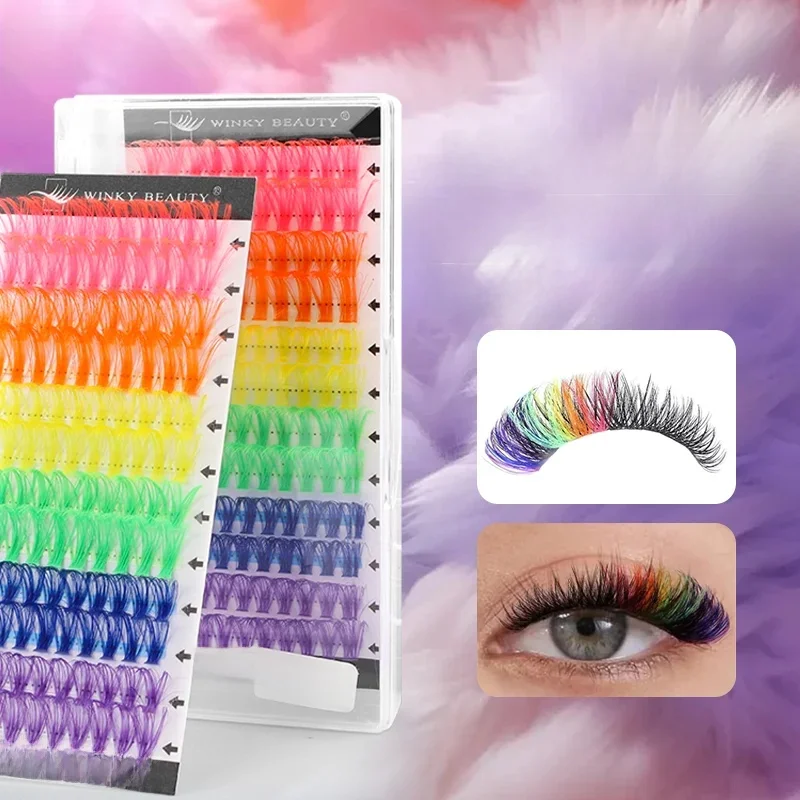 120 sztuk kolorowe DIY klastry pojedyncze rzęsy 6 kolorów mieszane Super Fulffy 40D Cosplay ręcznie tkane Premium syntetyczne rzęsy — zdjęcie 2