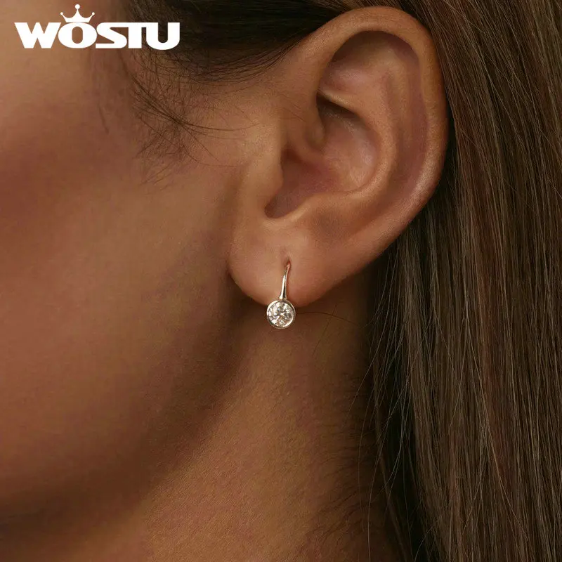 WOSTU 1CT Moissanite Drop Dangle Earrings Lab Diamond 925 Sterling Silver Sparkling Ear Buckles Women Wedding Valentine Day Gift