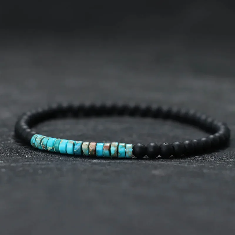 Nowa minimalistyczna bransoletka z koralików 4mm unisex cesarz onyks mała bransoletka z kamienia medytacja joga bransoletka ze sznurka para Brazalete Pulsera — zdjęcie 2