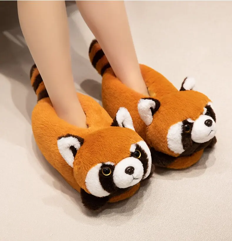 Cute Cat Bear Panda Fox Winter Plush Slippers Furry Warm Indoor Home Shoes Soft Cotton Back Heel Slippers Women Girls Comfy Soft