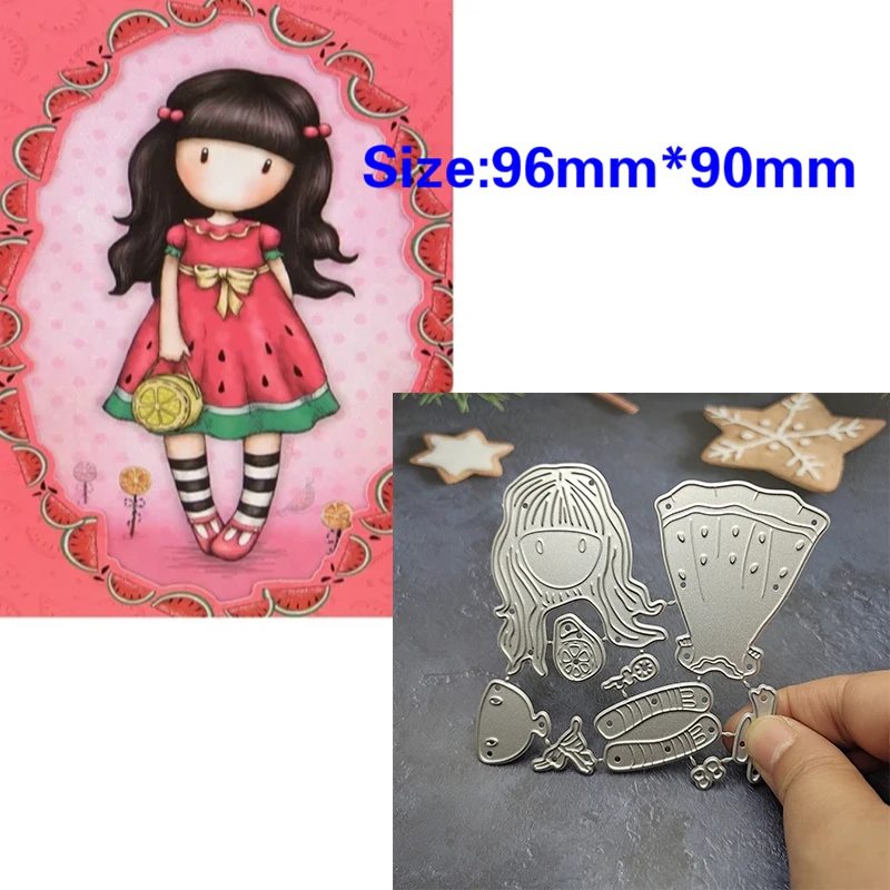 Cute Watermelon Girl Metal Cutting Dies for 2022 New Arrival DIY Scrapbooking Red Princess Stencils Card Making