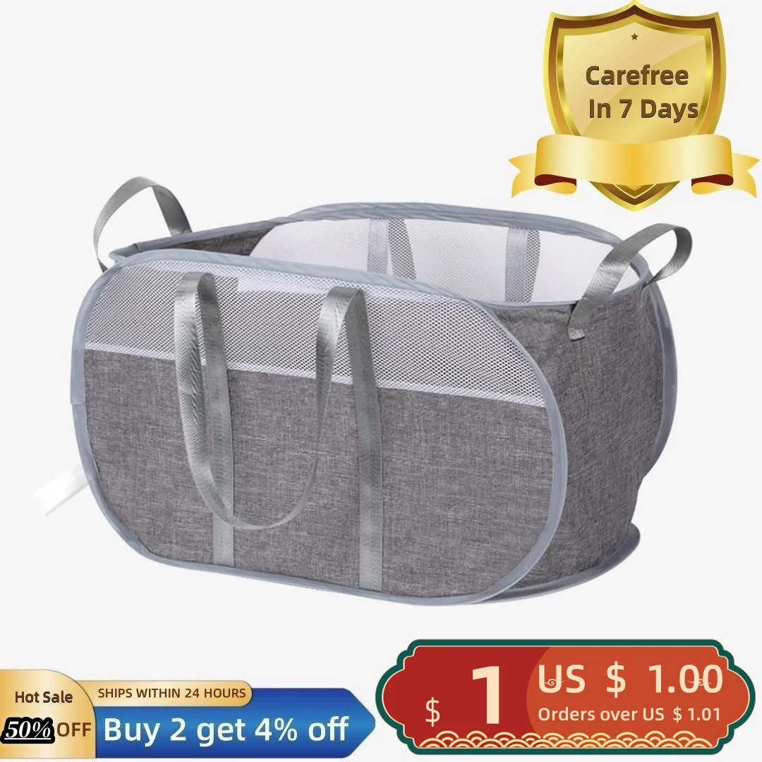 

Laundry Basket Hamper Collapsible Reinforced Handle Large Capacity Fine Mesh Oxford Cloth Dirty Clothes Storage Bag Home Dorm Su