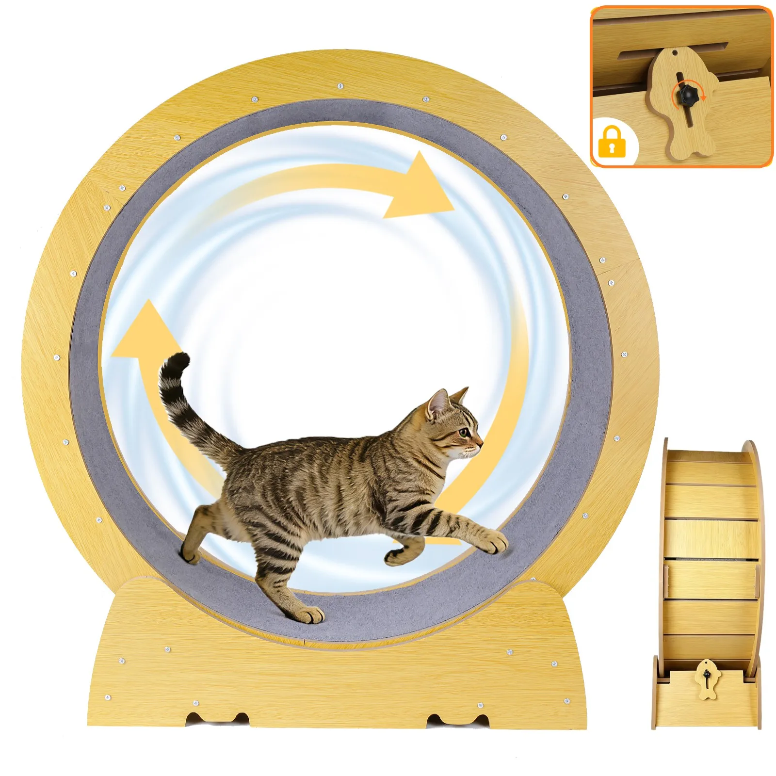360 °   Roue d'exercice rotative en bois pour chats d'intérieur, tapis de course pour la perte de poids et l'entraînement, jouet avec tapis amovible