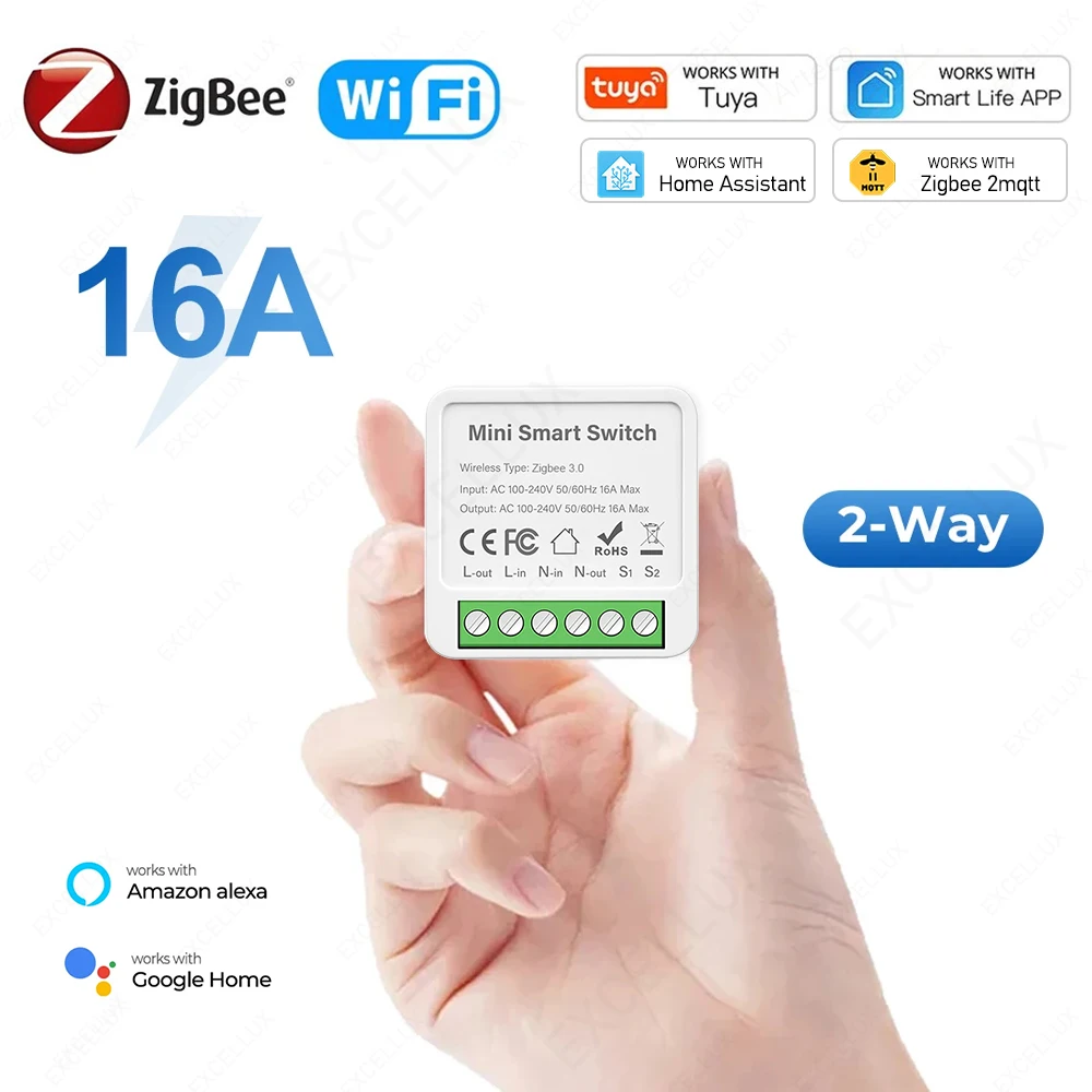 Tuya Mini Wifi Zigbee Smart Switch Module 16A 2 Way Control Smart Home DIY Switch Smart Life APP Alexa Google Home Voice Control