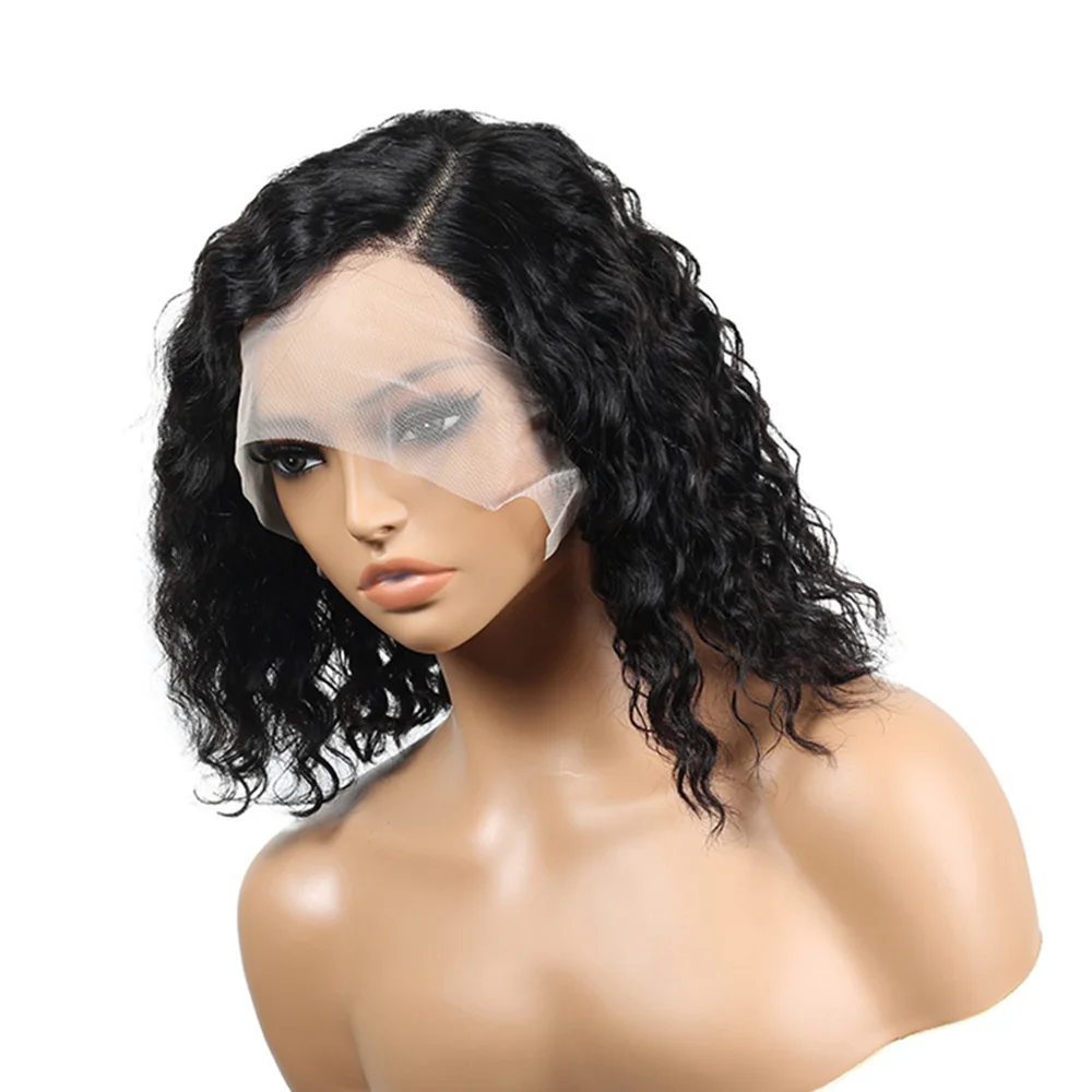 Water Wave Lace Wigs 180 Density Transparent 4x4 Closure Lace Wigs For Women Deep Curly Bob Wig Side Part T Part Human Hair Wigs