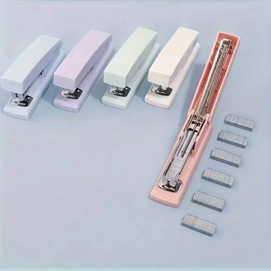 1 Piece White/pink Stapler, Ergonomic Design, Easy To Book, Ideal Choice for Students and Professionals, Easy To Carry