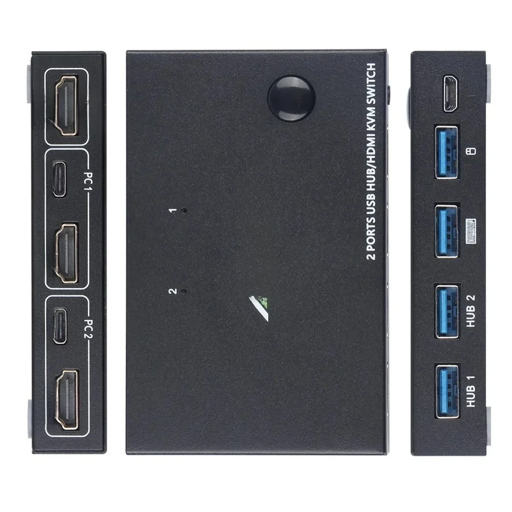 AIMOS 2 Em 1 Saída 4K USB HDMI KVM Switch Box para 2 PC Compartilhamento Teclado Mouse Printer Plug