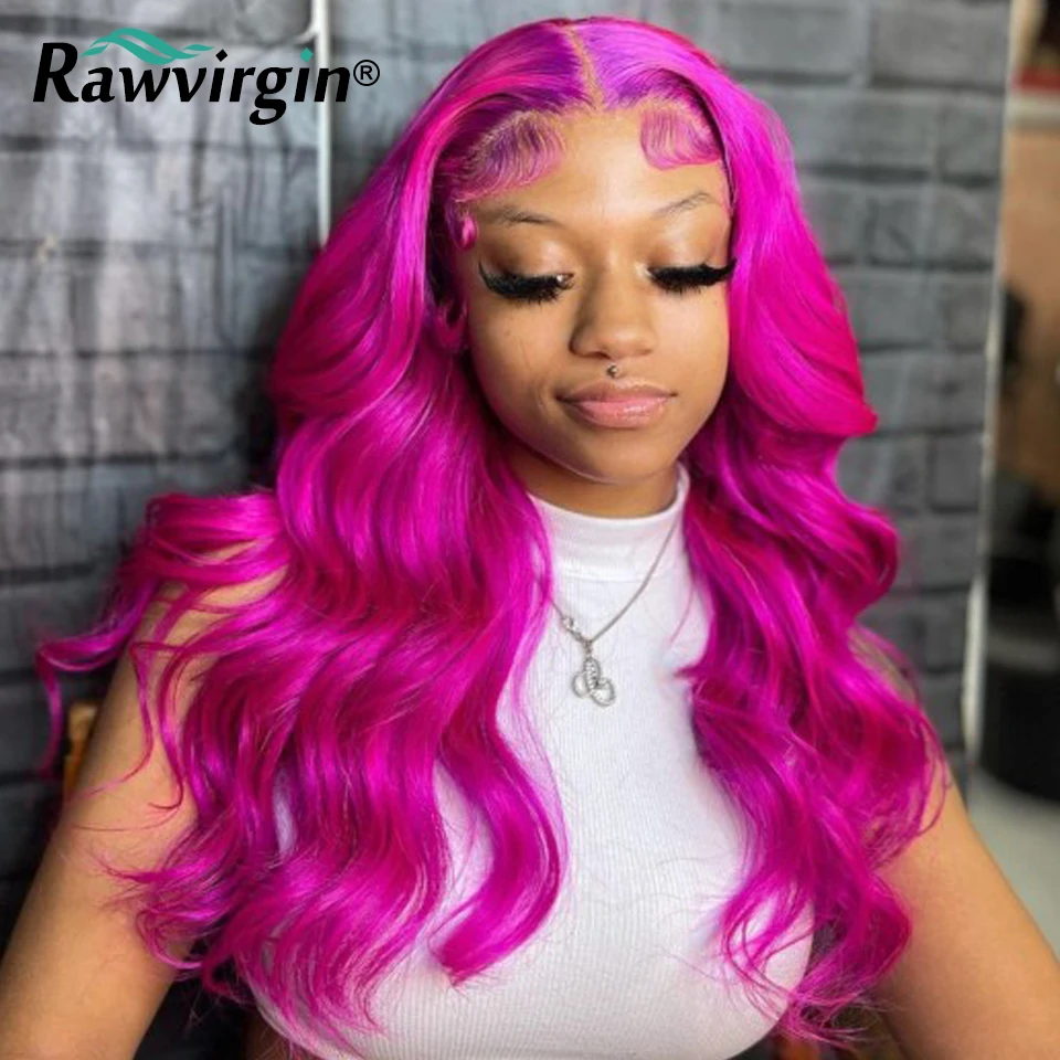 

30inch Hot Pink Body Wave Lace Front Wig 613 Colored Transparent Lace Frontal Wig Cosplay Straight Wigs For Women Human Hair