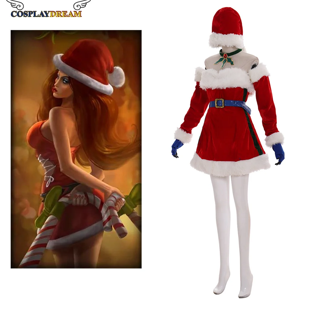 

Game LOL Miss Fortune cosplay costume the Bounty Hunter Miss Fortune sexy christmas dress and hat suit for women