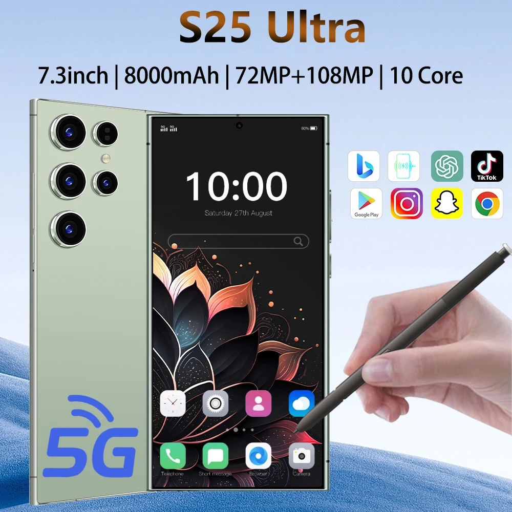 

Global Version S25 Ultra HOT Original Smartphone 5G 108MP Camera 7.3inch Dual SIM Unlock Phone Android 14 Cell Phone 8000mAh