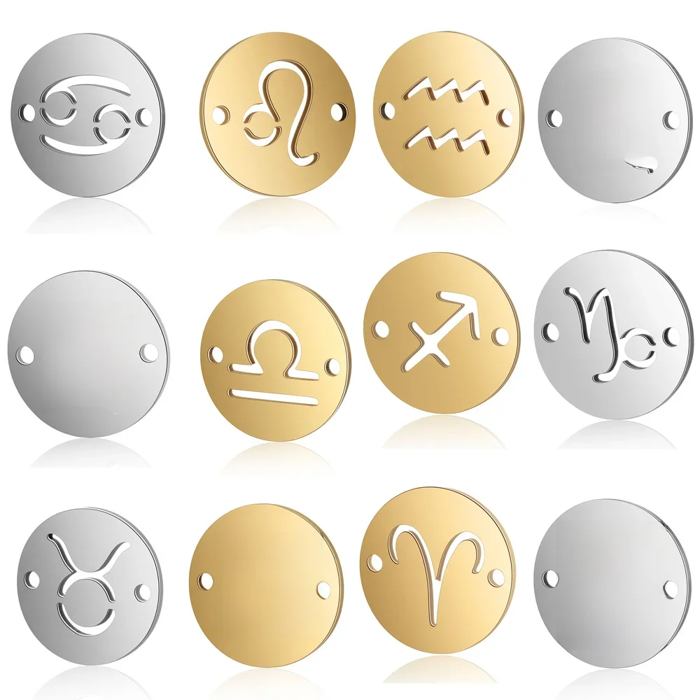 10 sztuk DIY łączników ze stali nierdzewnej ze znakami zodiaku, hurtowe łączniki do wyrobu biżuterii, bransoletek i naszyjników z 12 konstelacjami. — zdjęcie 2