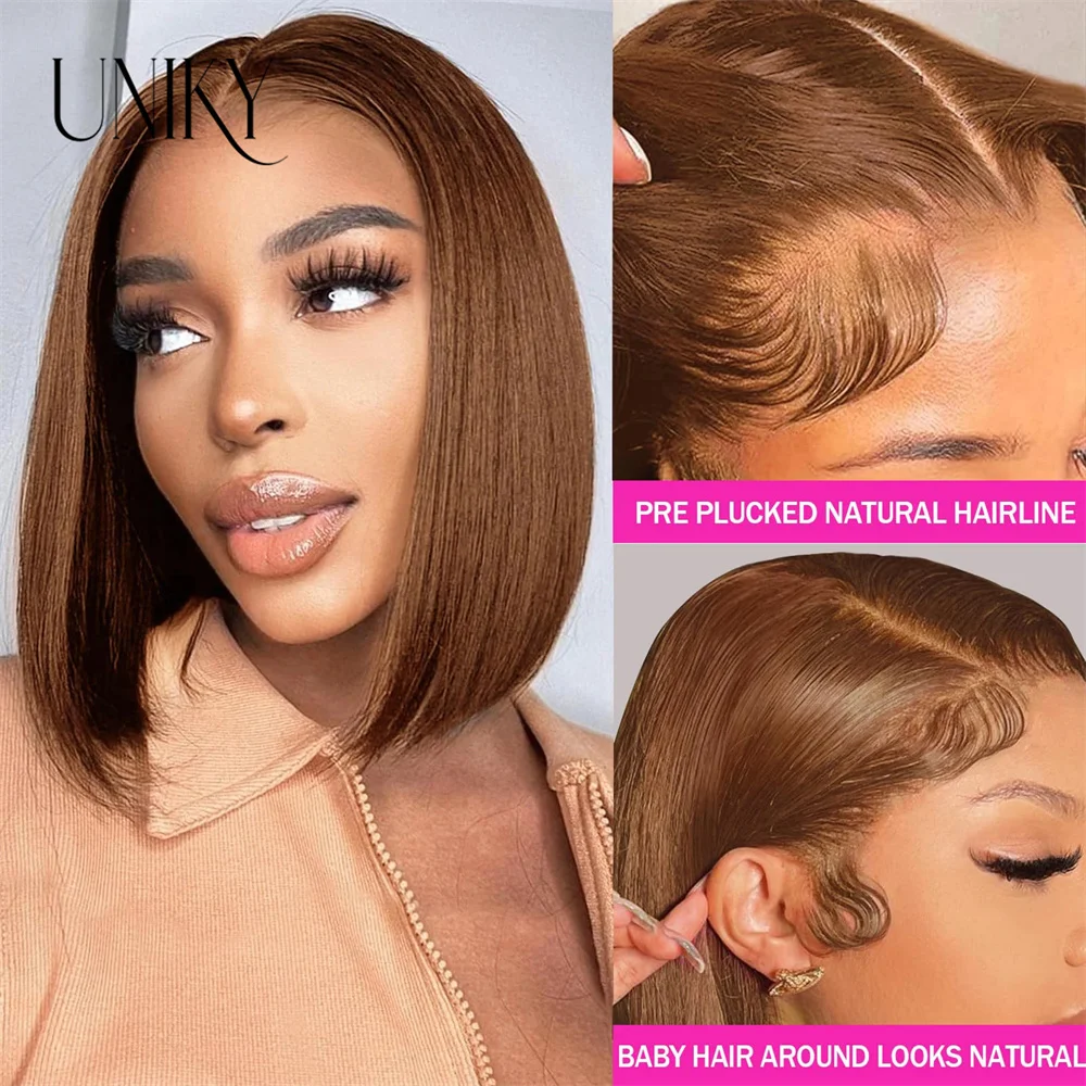 Uniky Hair Chocolate Brown Bob Wig Lace Front Human Hair Wigs #4 Color 13x4 Full Lace Frontal Brown Wig Human Hair for Women