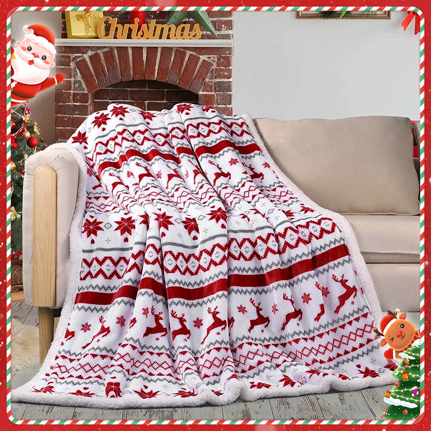 

Christmas fluffy soft blanket Sherpa throw blanket christmas Decoration Quilt For Beds Double Layer Winter Coral Fleece blankets