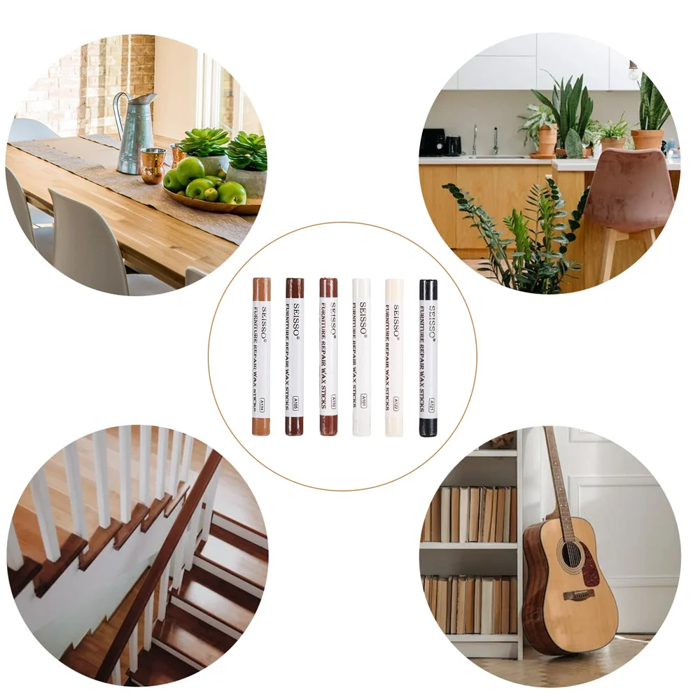 SEISSO 6 قطعة الخشب اللمس حتى أقلام الشمع الطلاء العصي عدة للأثاث صفح الطابق الخدوش ثقوب DIY بها بنفسك استعادة مكتب المنزل