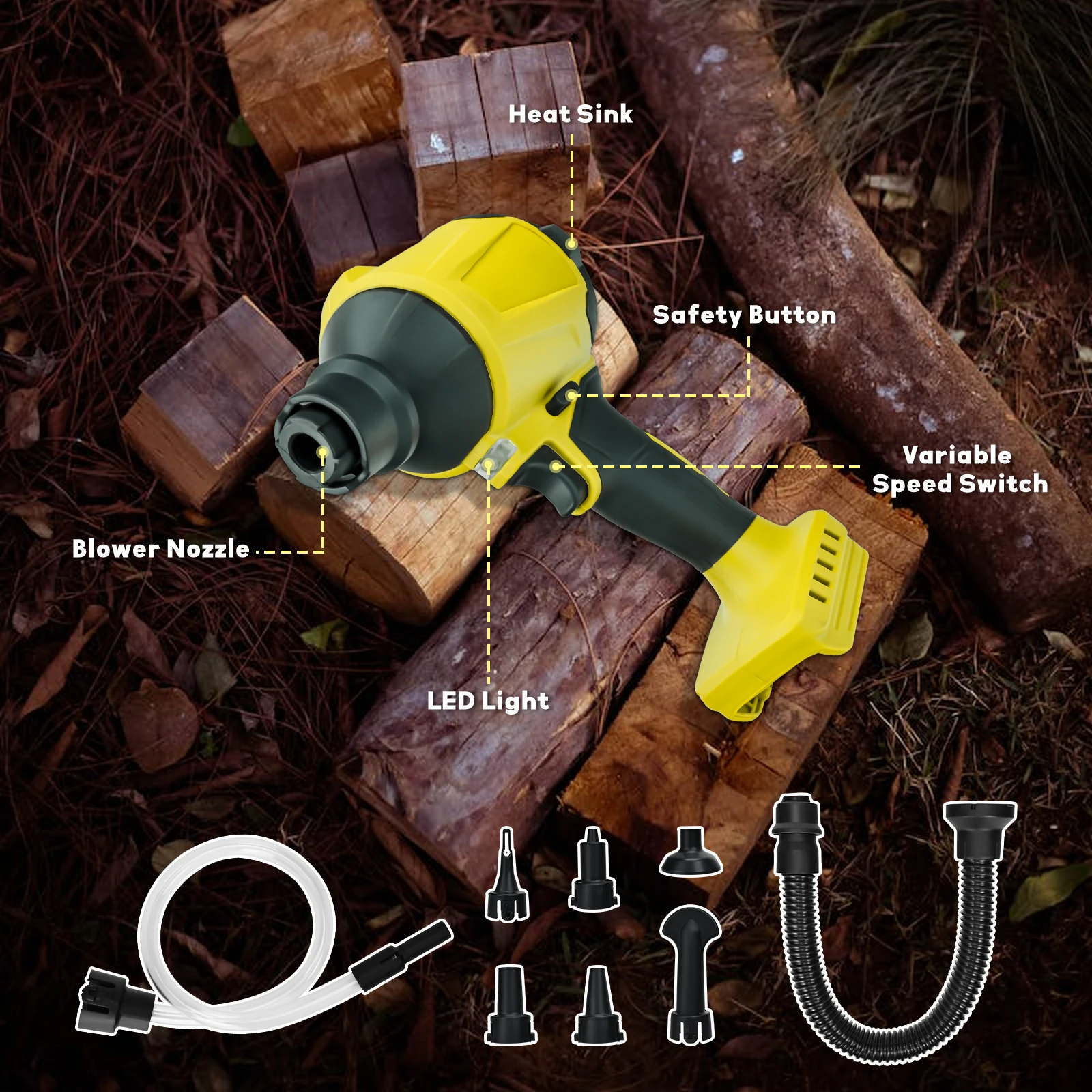 Soplador de polvo inalámbrico, soplador de hojas eléctrico sin escobillas, herramienta de vacío con luz LED para batería Dewalt de 20V (sin batería)