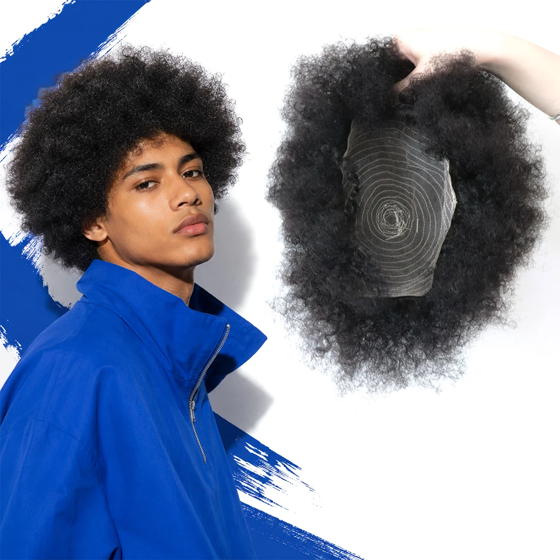 Men's Afro Curly Toupee 8x10 Natural Black High Grade Real Human Hair Hair Replacement System for Balding