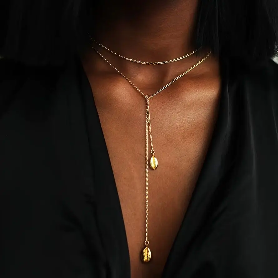 

Trendy New Stainless Steel Y Shaped Necklace For Women Marine Mesh Shell Sautoir Party Statement Jewerly