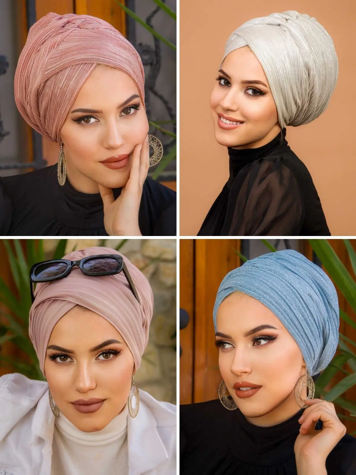 Gathered Model Pleated Cross Banded Filled Bonnet Muslim Women Fashion Shawl Casual Bonnet Summer Clothing Kerchief Wrapper