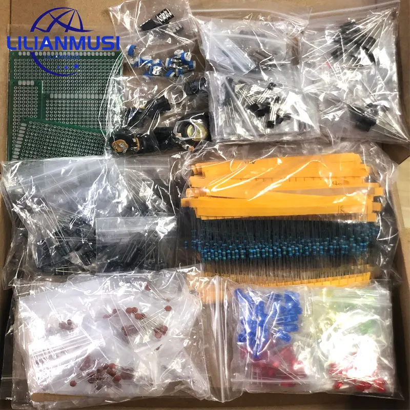 Mega Electronic Component Kit Assortment Capacitors Resistors LED Transistors Diodes 1n270 Germanium DC Jacks opamp PCB