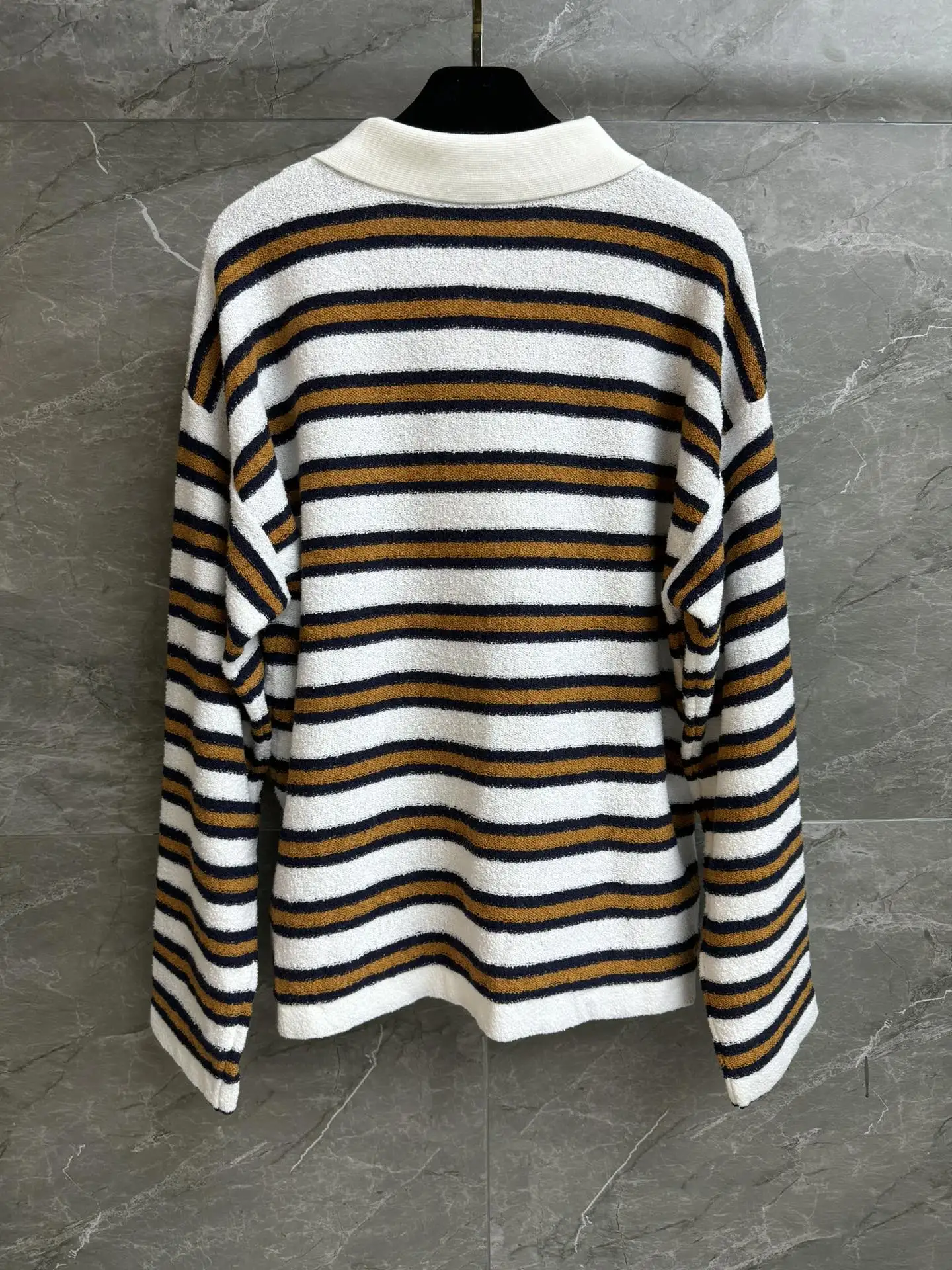 

Top women's striped knitted polo shirt 026 early spring series contrasting striped anti-aging top 193