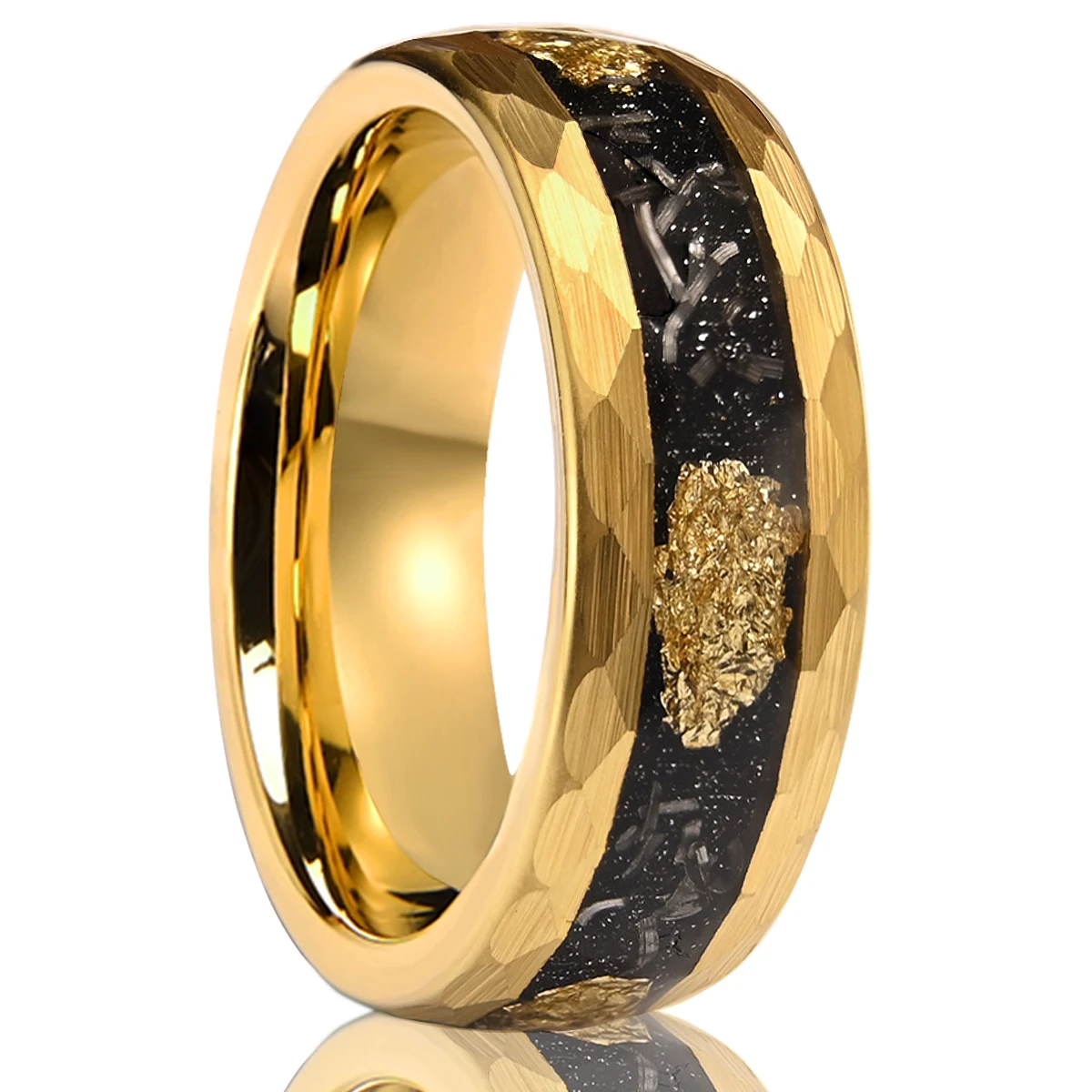 

8mm gold color tungsten carbide ring men's wedding bands inlay gold foil meteorite fashion Engagement Rings Gold Flake Ring gift