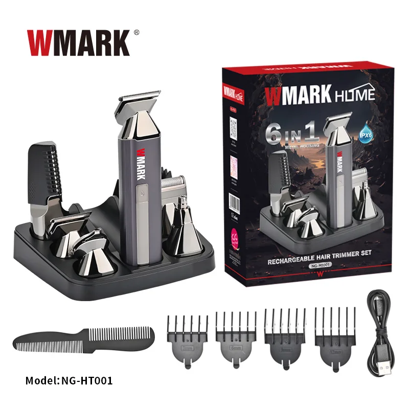 

2024 WMARK NG-HT001 6 IN 1 RECHARGEABLE HAIR TRIMMER SET, HAIR CLIPPER, HAIR TRIMMER, SHAVER, NOSE/EAR/BODY HAIR TRIMMER