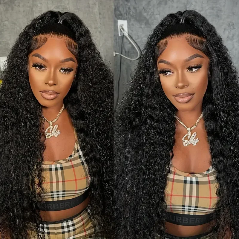 Perruque Lace Front Wig Deep Wave Naturelle Bouclée, Cheveux Humains, 13x6 HD, 38 Pouces, pour Femme