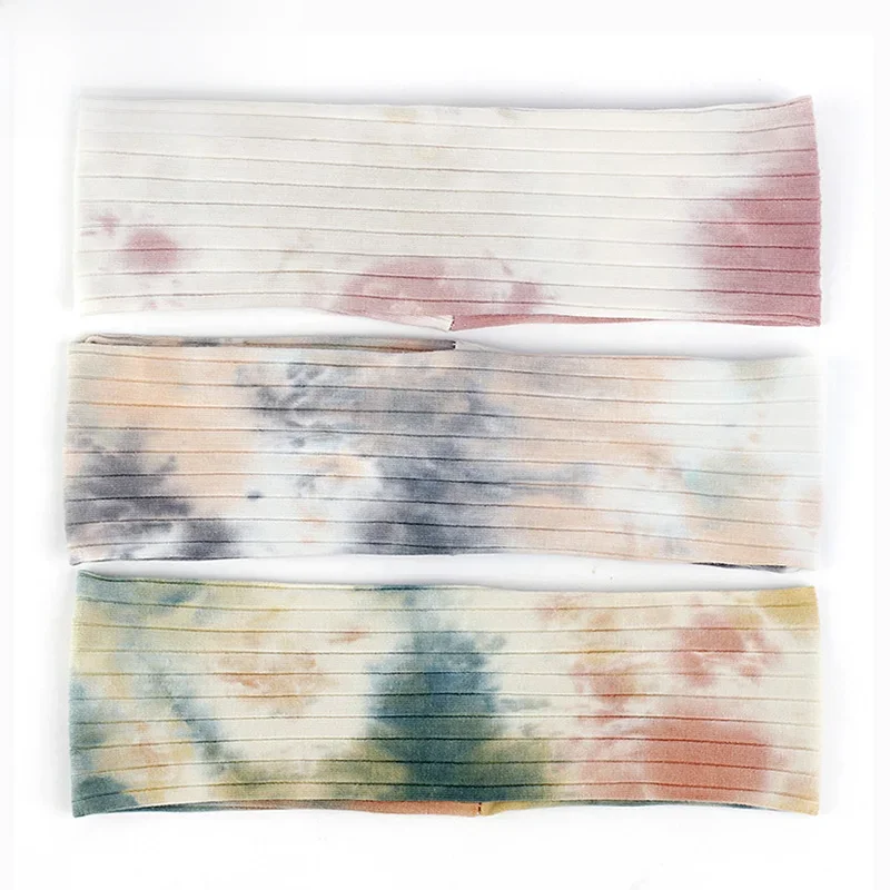 Geebro damska prążkowana bawełniana opaska Tie Dye wielokolorowa na co dzień płaska miękka modna opaska do włosów Stretch Lady Girl akcesoria do włosów — zdjęcie 2