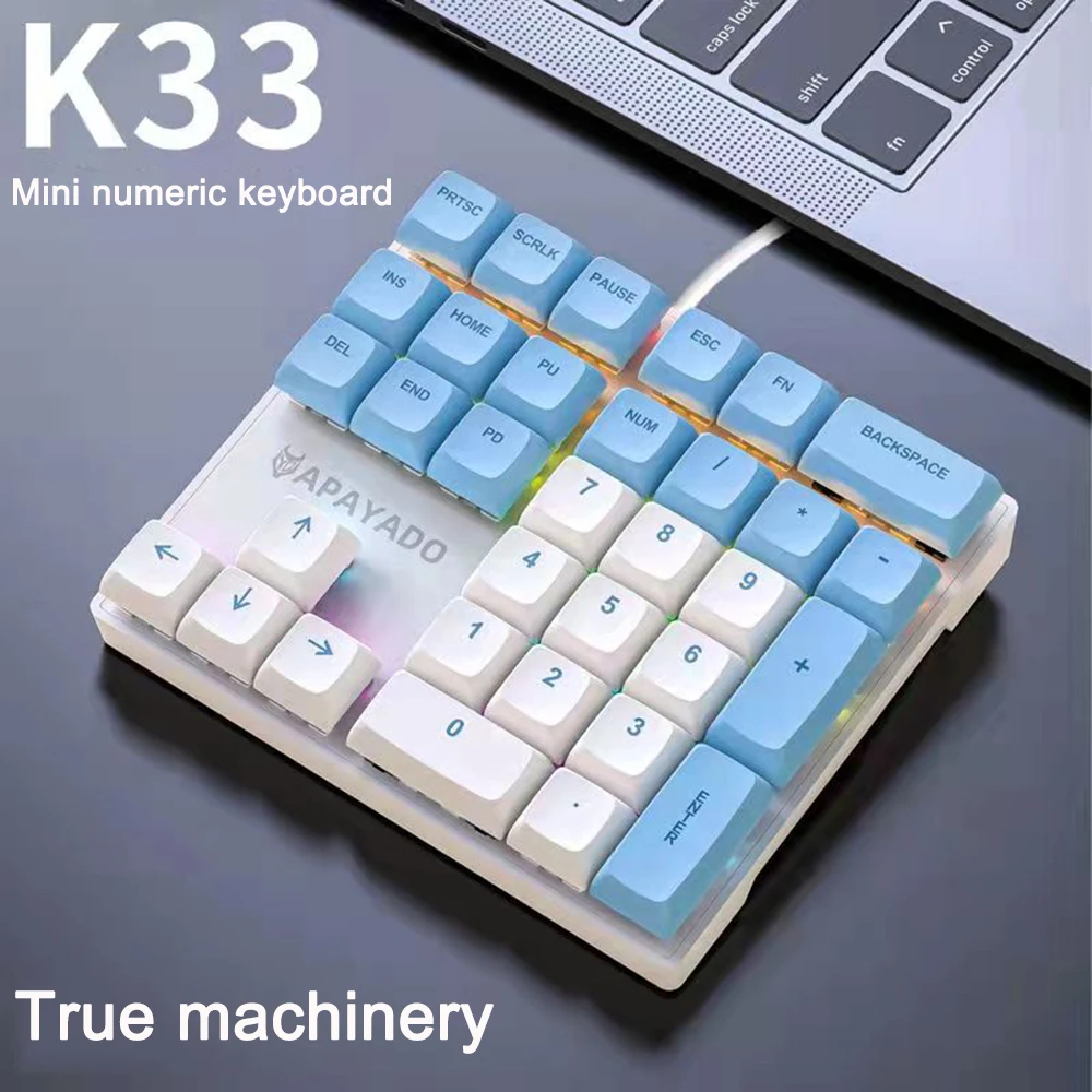 Wired Mechanical 33-Key Numeric Keypad with Multi-Color Lights and Green Shaft Suitable for Keypad Laptop Computer Accessories