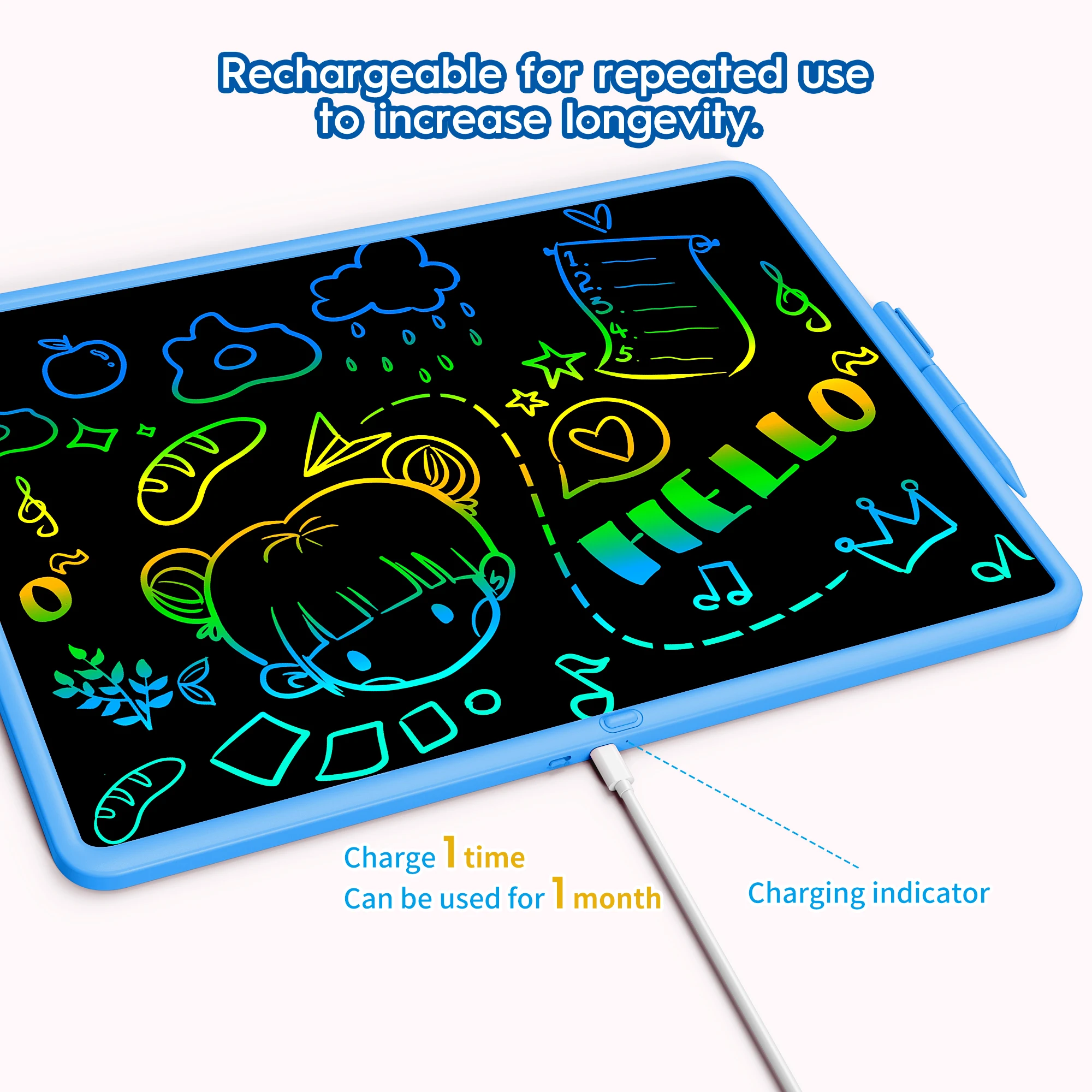 Imagem -03 - Tablet de Escrita Lcd para Crianças Placa de Doodle de Tela Grande Recarregável de 20 Espaços Bloco de Desenho Mágico Eletrônico Placa de Escrita Colorida