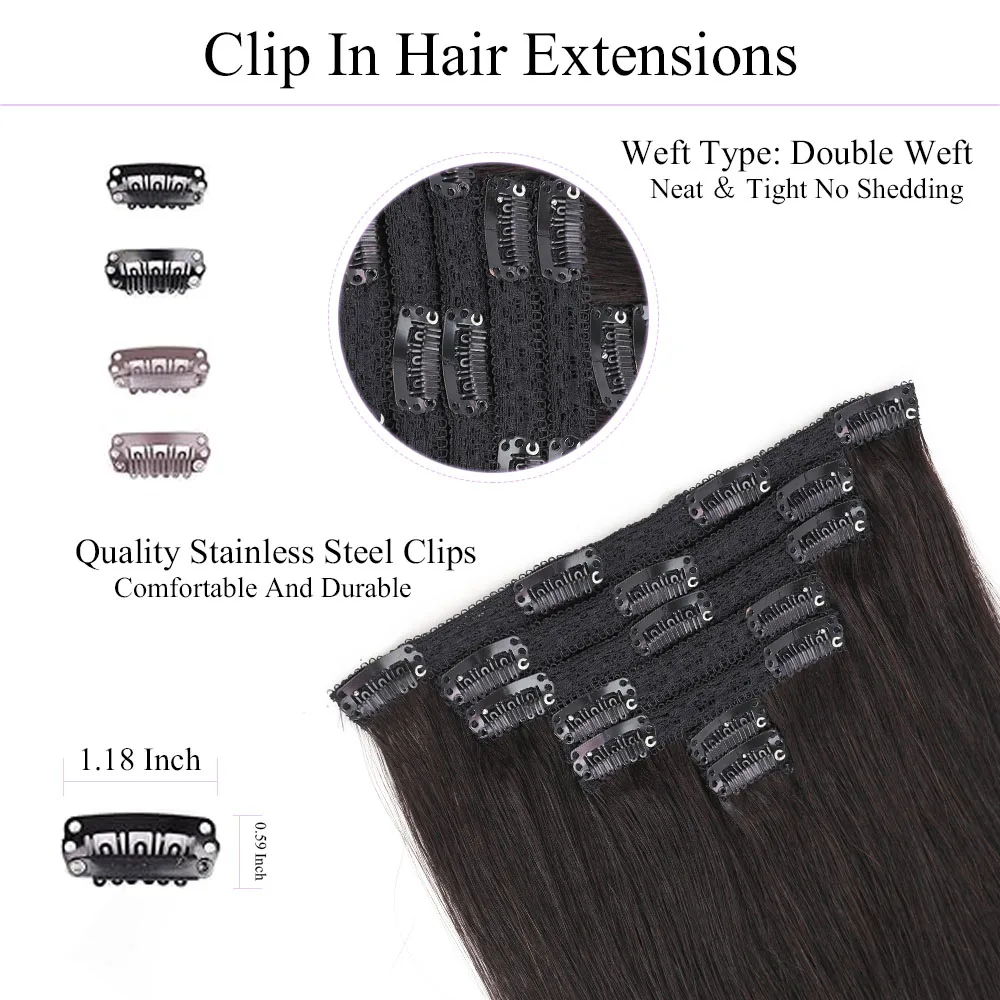 Extensiones de cabello humano con Clip, extensiones rectas de cabello humano Real, Clip de trama Doble