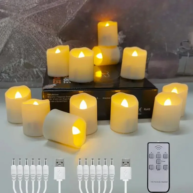 USB Wiederaufladbare Kerzen Timer Remote LED Weihnachtskerzen Kunststoff Flameless Flackern führte Kerze Für Hochzeit Party Raumdekoration führte Lampe Home Decoration Kerze Licht
