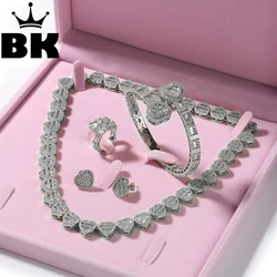 THE BLING KING Lovely Jewelry Set For Women Heart Shaped Chain Necklace Adjustable Heart Bracelet Open Heart Ring Heart Earring