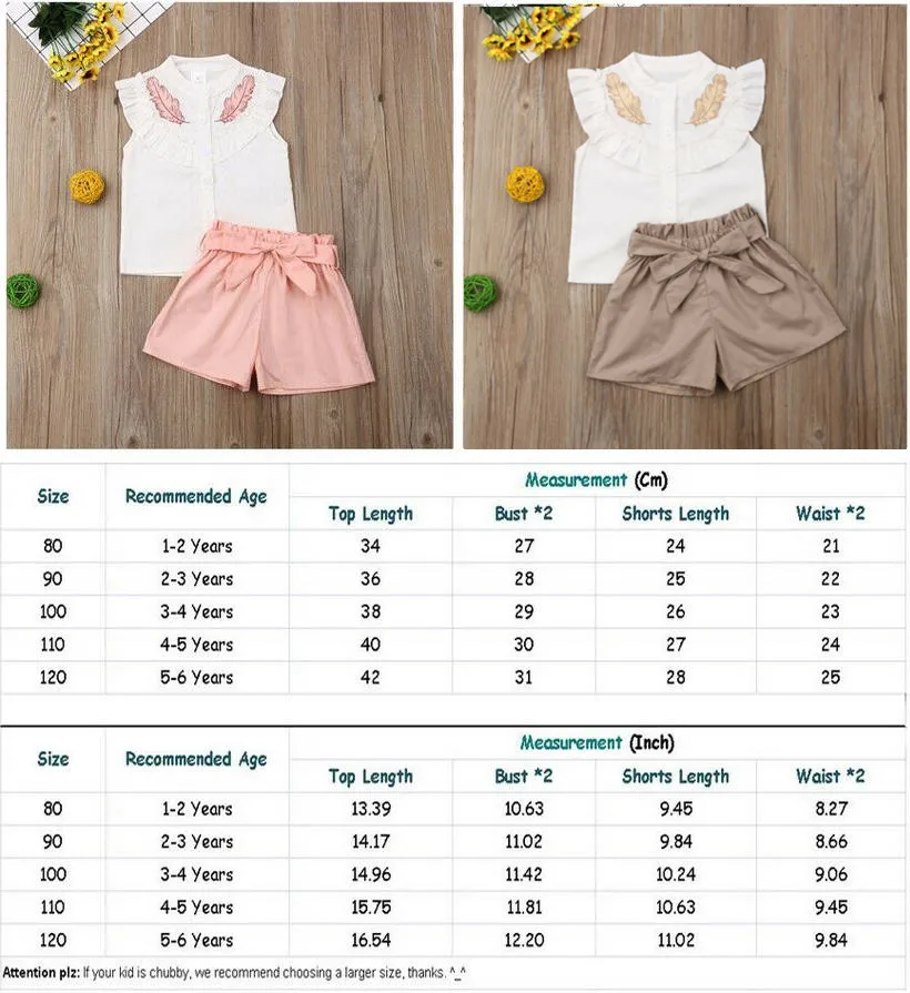 PUDCOCO Summer Kids Baby Girls Feather Tops T-shirt Pants Shorts Outfits Set Clothes 1-7Y