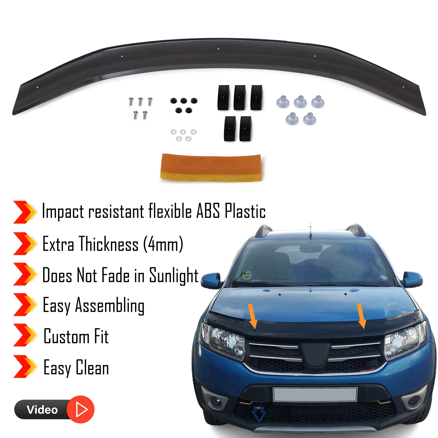 Hood Deflector Guard for Dacia Sandero (2012-2020) - (HB-5K) Bug Shield Bonnet Protector / 4 mm thickness material