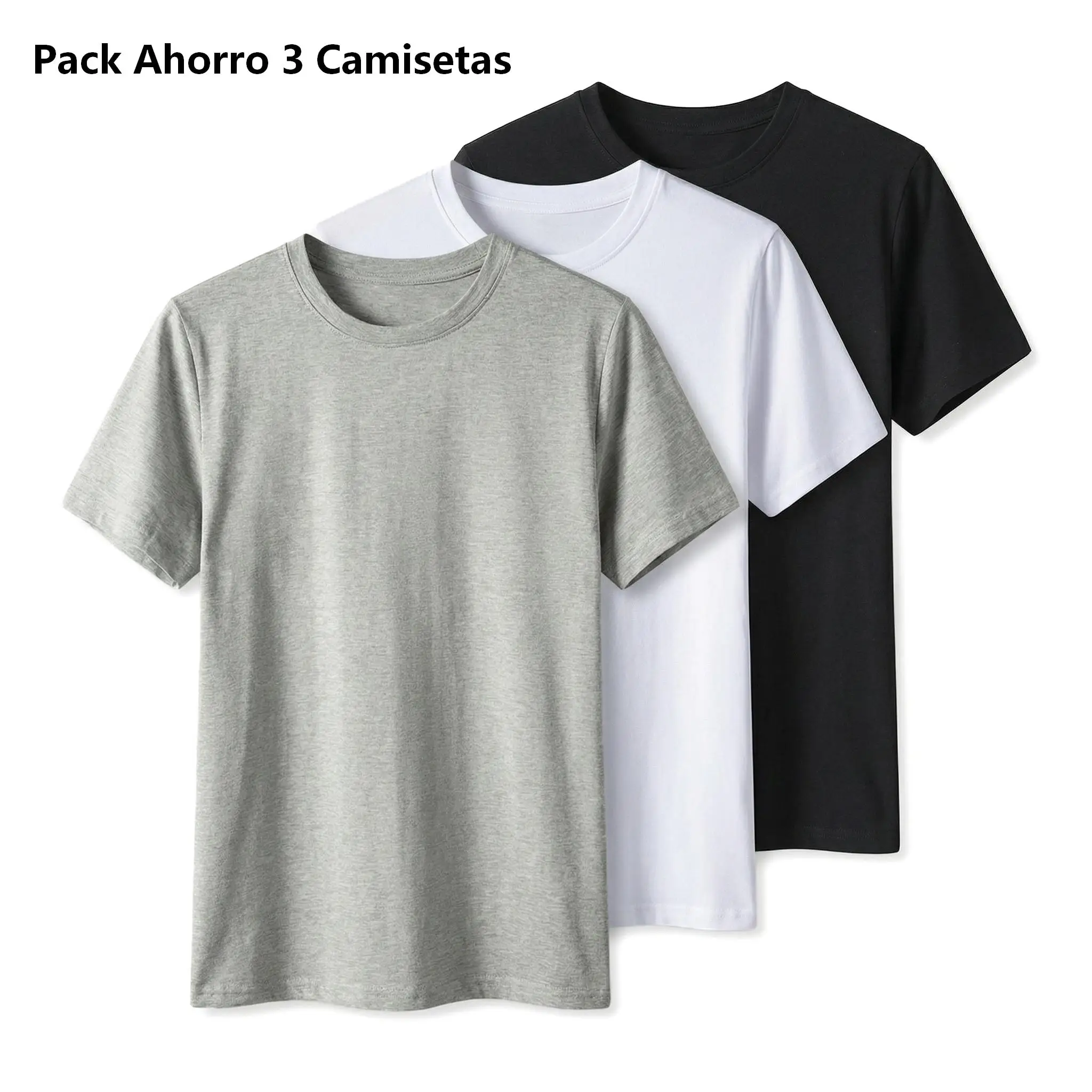 Pack Ahorro Camisetas Básicas Unisex de Algodón, Pack de 3, Manga Corta, Camiseta Lisa Blanca Negra Gris, Para Hombre y Mujer