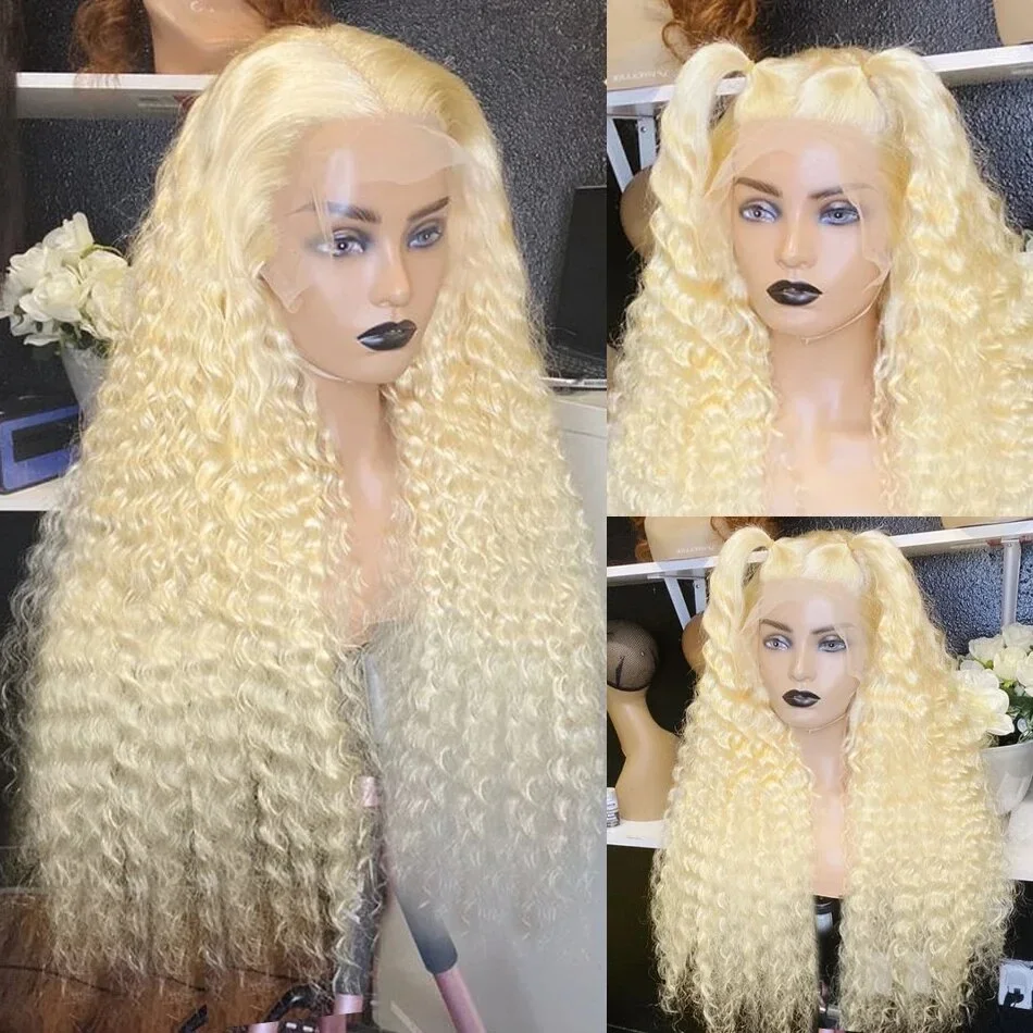 Honey Blonde Lace Front Human Hair Wig para mulheres, perucas de onda profunda, peruca de onda encaracolada, sem cola, 13x6 Lace Frontal, 250 Density, 40 Polegada, 613 HD