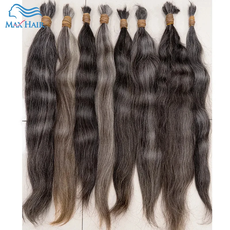 High Quality Straight Gray Hair No Weft Unprocessed Virgin Raw Bulk Hair Human Hair Extensions Hair Bulk Braiding Cabelo humano
