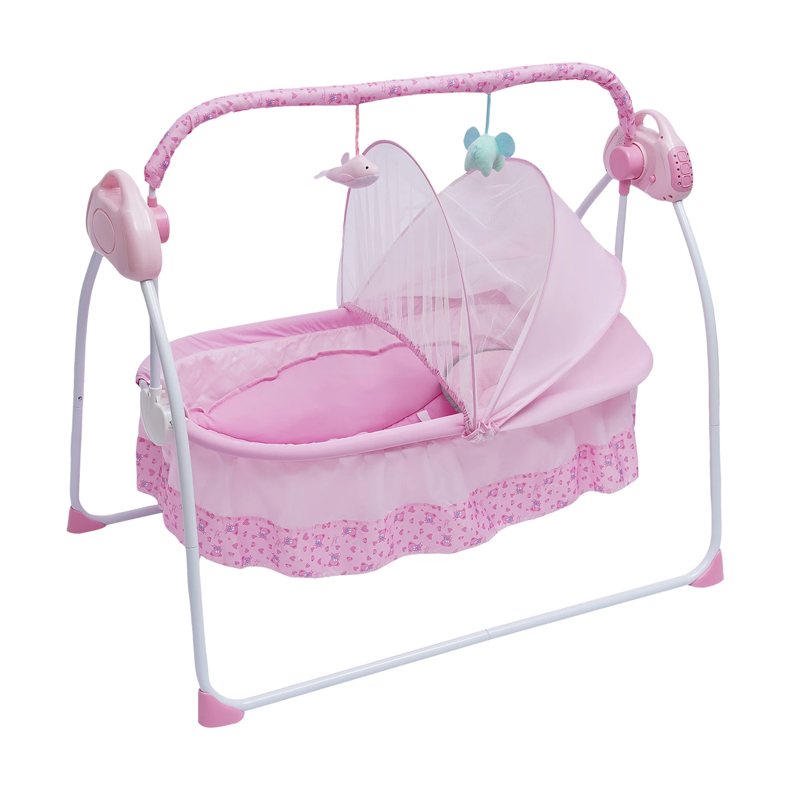 Berceau à bascule électrique pour bébé, balançoire automatique, lit de couchage, Bluetooth, mains libres, pliable et portable, rose, enfant