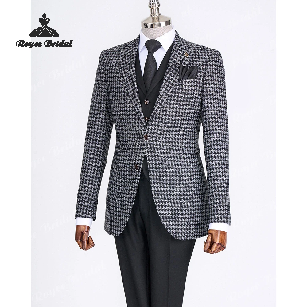 Black Herringbone Three Piece Single Breasted Wedding Men's Suits 2026 Notch Lapel Business Prom Suits costume homme mariage