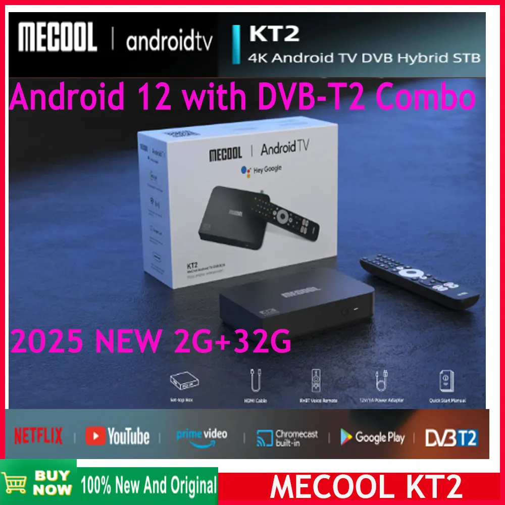 [Genuine]Global version MECOOL KT2 android DVB-T2 TV Box dvb t2 hybrid Amlogic S905Y4 Chromecast 2.4G&5G wifi 4K android 12 vs K