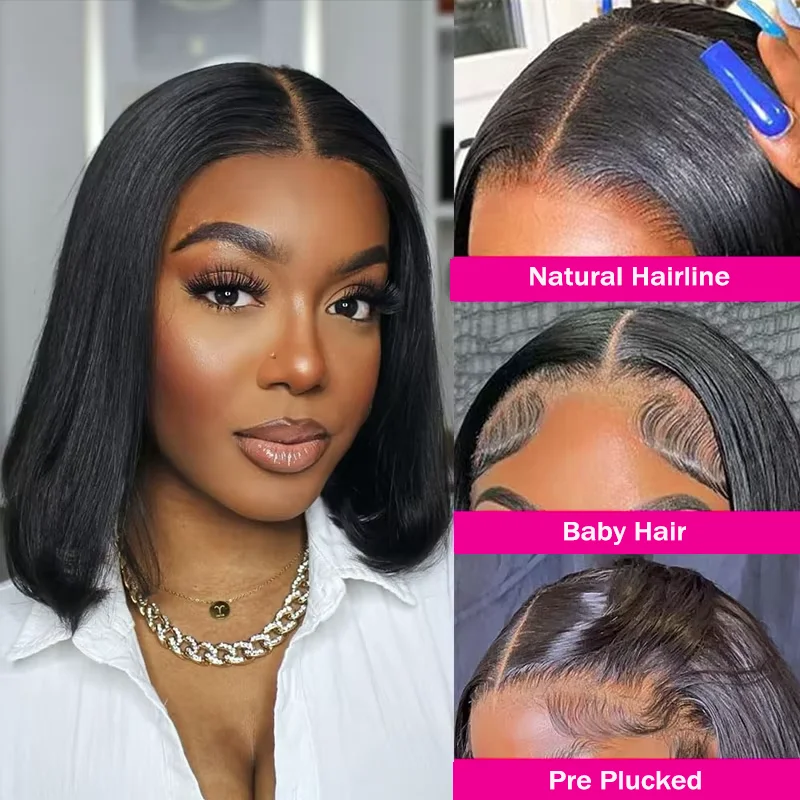 13x4 العظام مستقيم بوب شعر مستعار الدانتيل الجبهة خصلات الشعر المستعار الإنسان للنساء 4x4 قصيرة بوب شعر مستعار الدانتيل الباروكة الأمامية 100% الشعر البشري 200% الكثافة