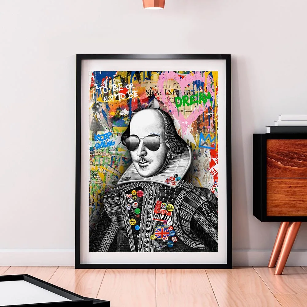 Pop Wall Art Portrait of Shakespeare Canvas Painting Office Decor Famous Man Graffiti Wall Decor Home Room Decor Unframed