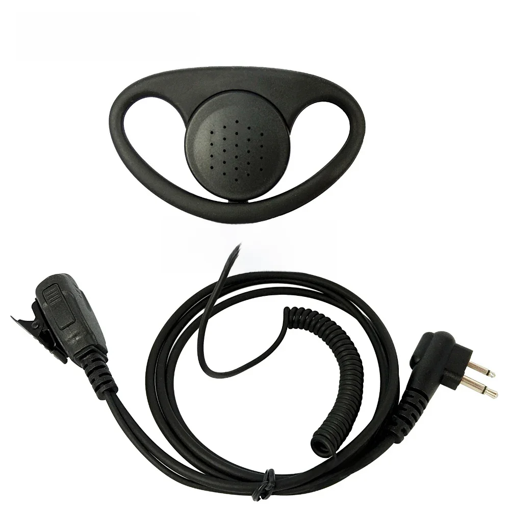 Fone de ouvido curvo em forma de D, 2 pinos, microfone para Motorola GP88 GP300 GP308 GP2000 CP140
