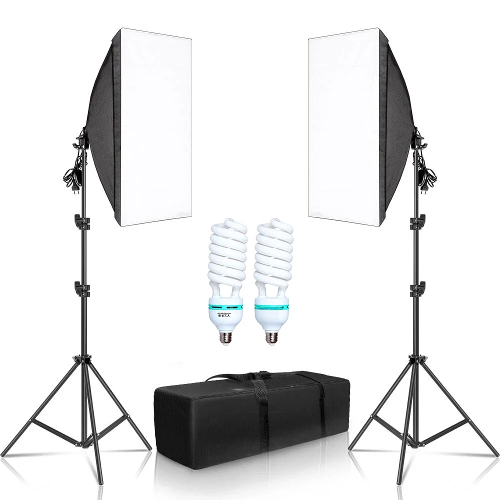 Fotografia 50x70cm softbox kits de iluminação sistema de luz profissional com lâmpadas fotográficas