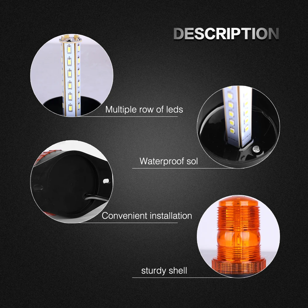 Led Warning Light Waterproof Beacon Strobe Grille Light Multiple Flash Patterns Waterproof and Magnetic Base for Car Lamp 12-24V