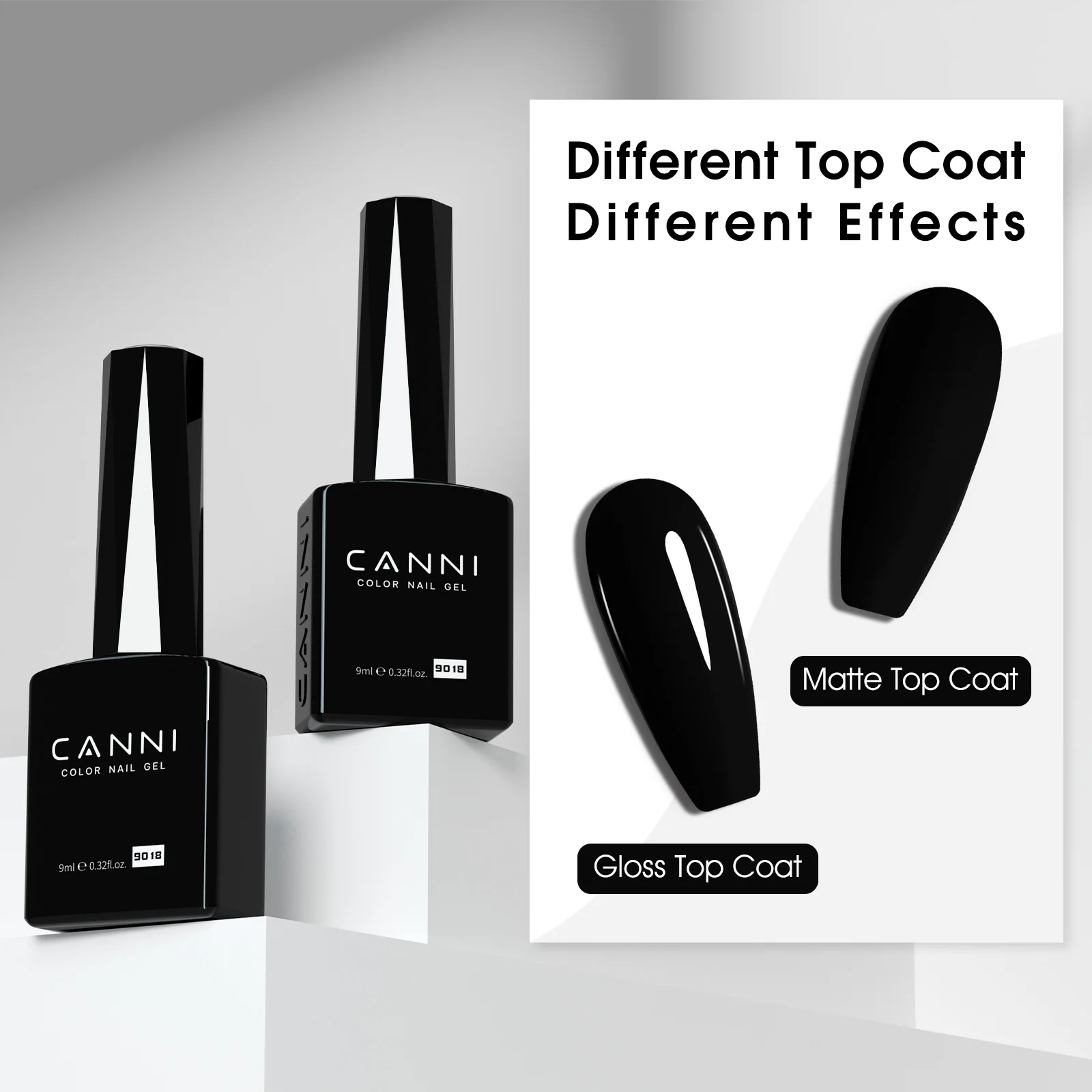CANNI Schwarzer UV-Gel Nagellack # 9018 9ml Soak-Off LED Nagellack Langanhaltend Hochpigmentiert Hervorragende Deckkraft Nagellack EU-Formel – Detail 9