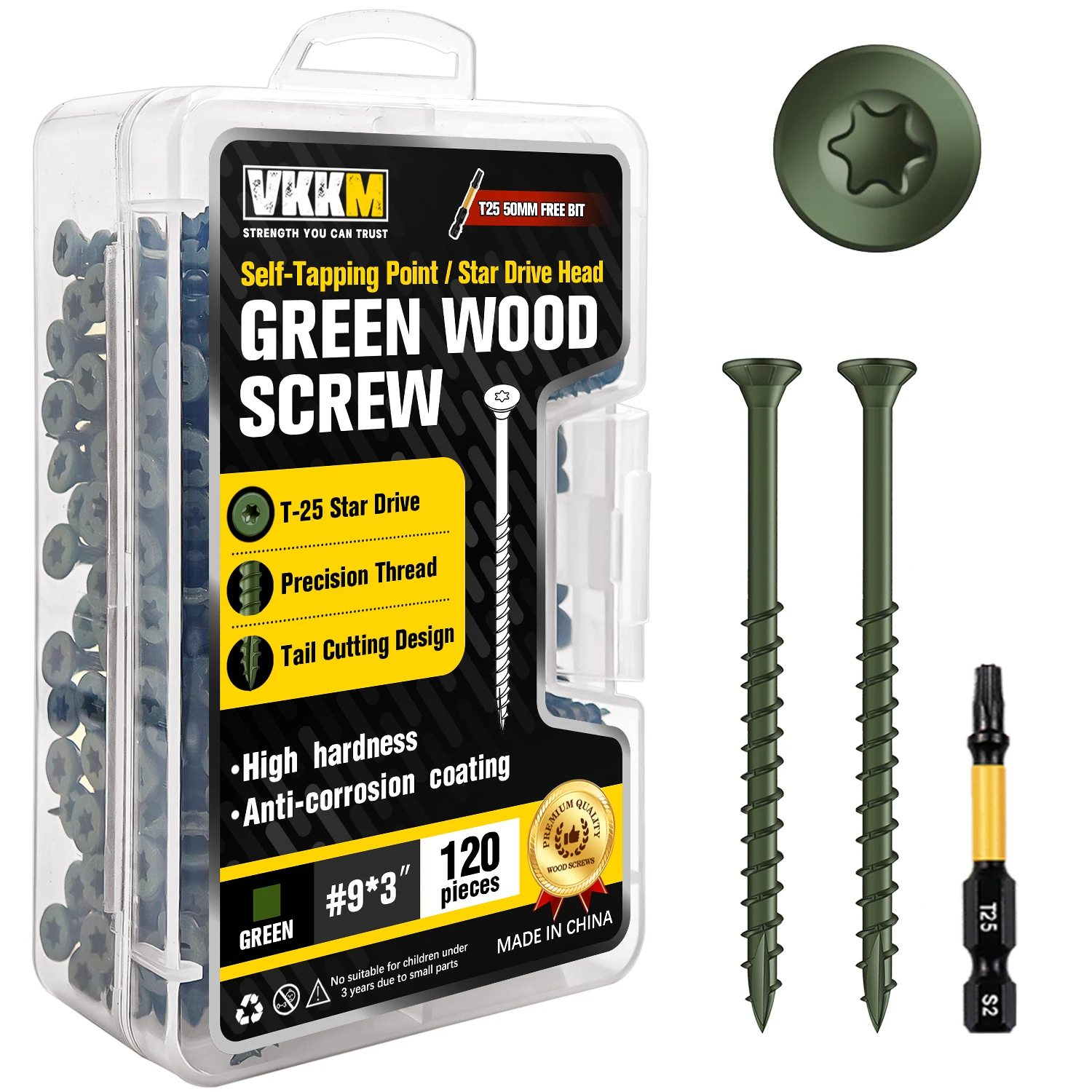 

# Саморезы для дерева 9*3 дюйма, зеленые, 120 шт., с эпоксидным покрытием, самонарезающие, для террасной доски, с дополнительным битом, плоская головка, привод T25 Torx Star Drive