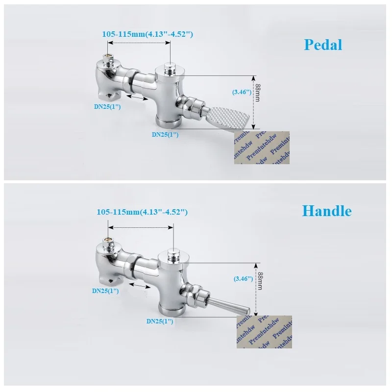 Imagem -02 - Brilhante Latão Cromado pé Pedal Pressão da Mão Ajustável Válvula de Descarga Água Banheiro Público Agachamento Mictório