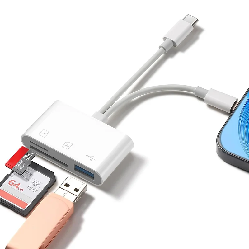 

USB 3.0 Type C SD TF Card Reader OTG Adapter for iPhone 14 15 16 iPad MacBook Android Cameras Other Devices Plug and play